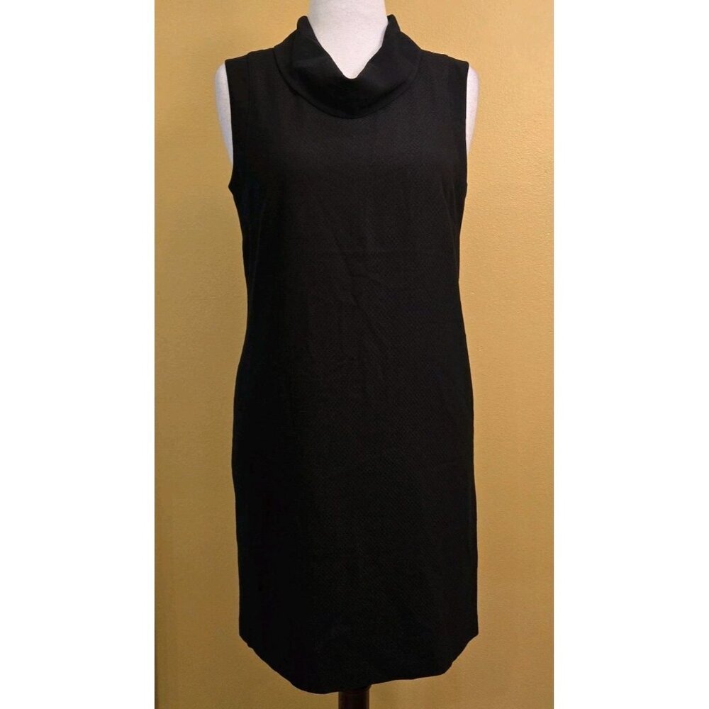Willi Smith Dress 10 Black Sleeveless Cowl Neck Diamond Pattern Lined Midi Knee